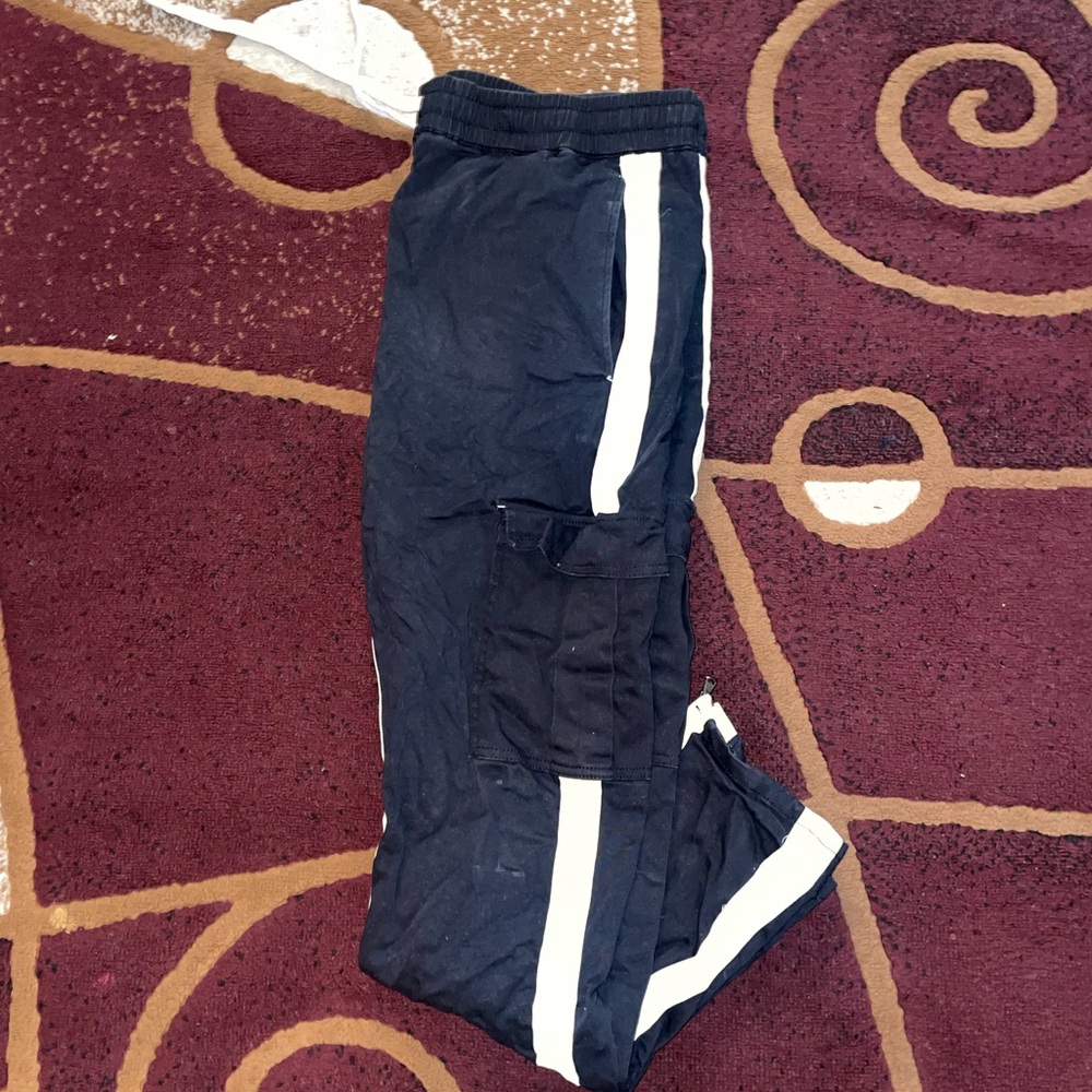 Men Black Jogger Pants with White Stripes size XXL fits XL